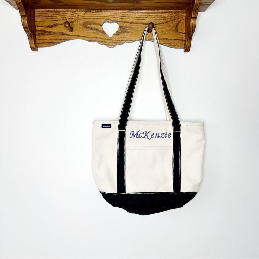Lands' End Classic Blue and Cream Canvas Tote Bag